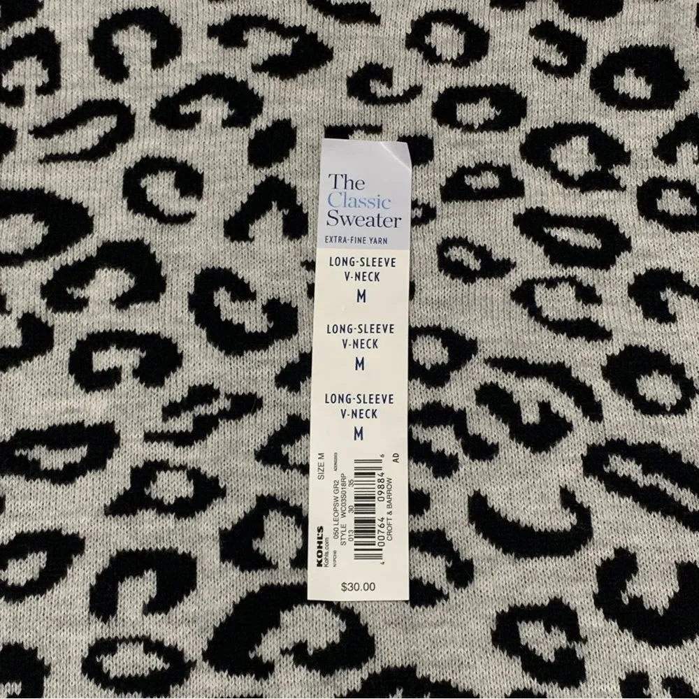 Croft & Barrow Leopard Print Sweater Gray Size Medium Womens Animal Print V-Neck - Picture 10 of 12